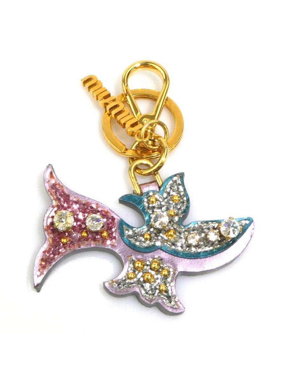 Auth Miumiu Charm Key Ring Purple/Gold #308920M11B